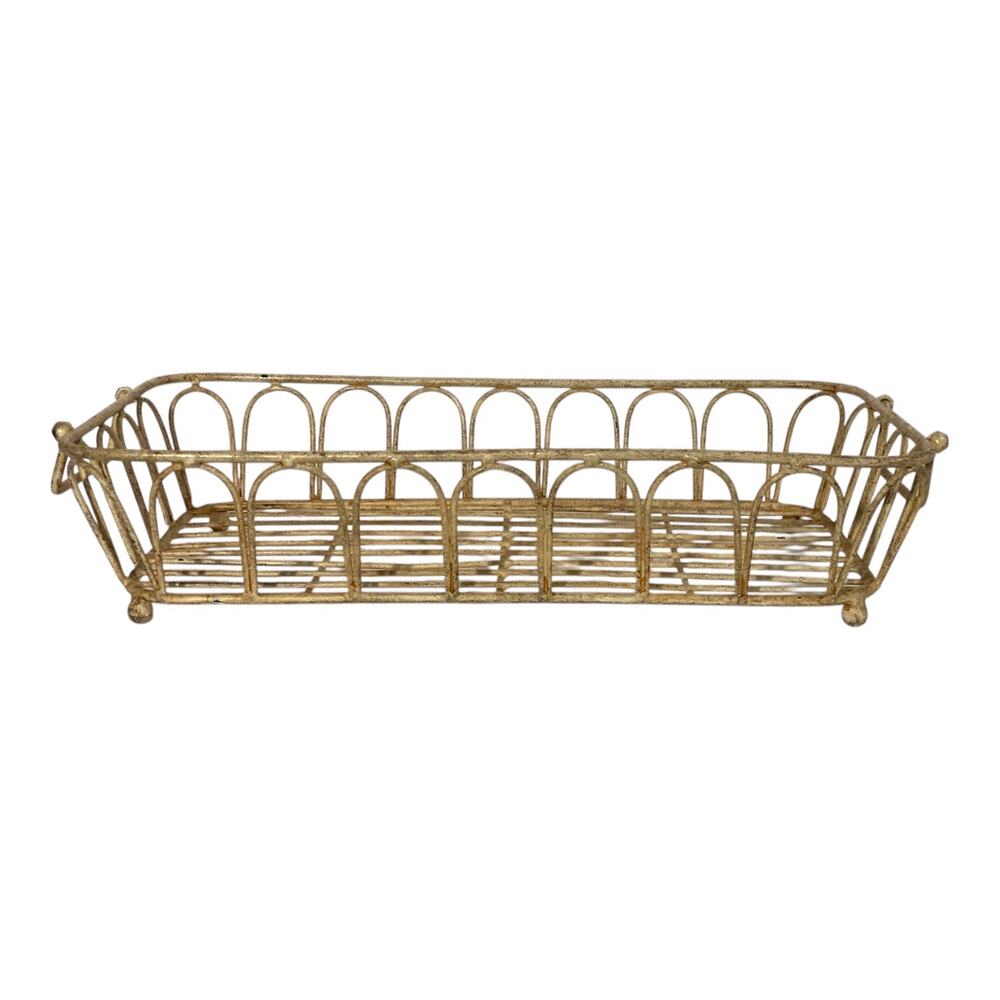 Vintage Painted Heavy Wrought Iron Basket 16"x10 1/4"x 3 1/2" - Picture 6 of 7